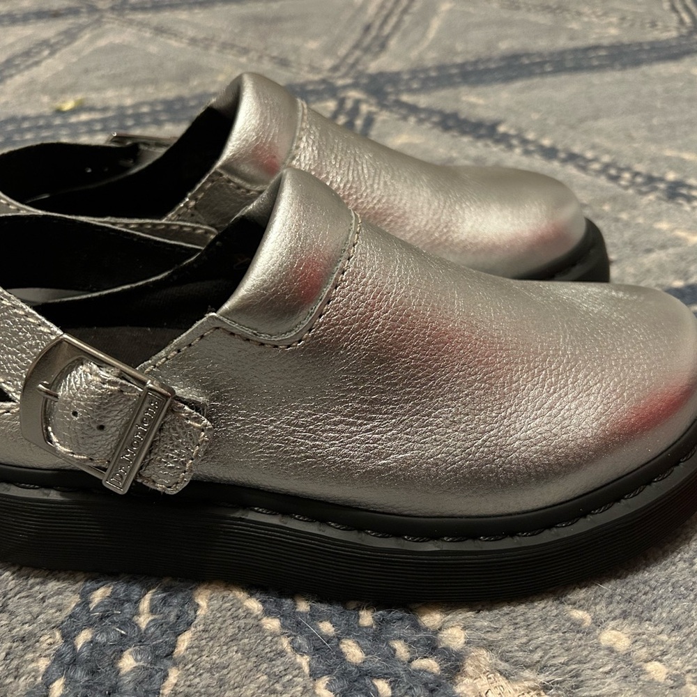 Dr Martens Laketen Silver Leather Slingback Platform Clogs Men’s 8 Women's 9 - Picture 2 of 4